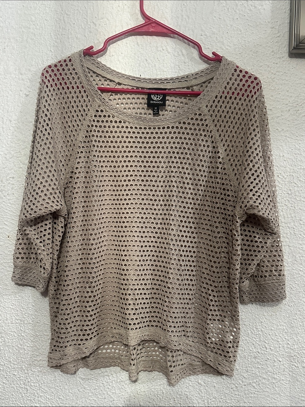 bobeau Open-Knit Scoop Neck Sweater - Taupe